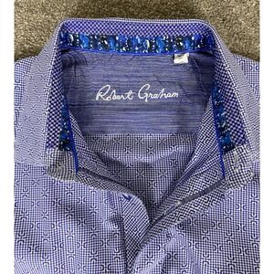 Robert Graham Mens Button Down Reverse Cuff Blue Large